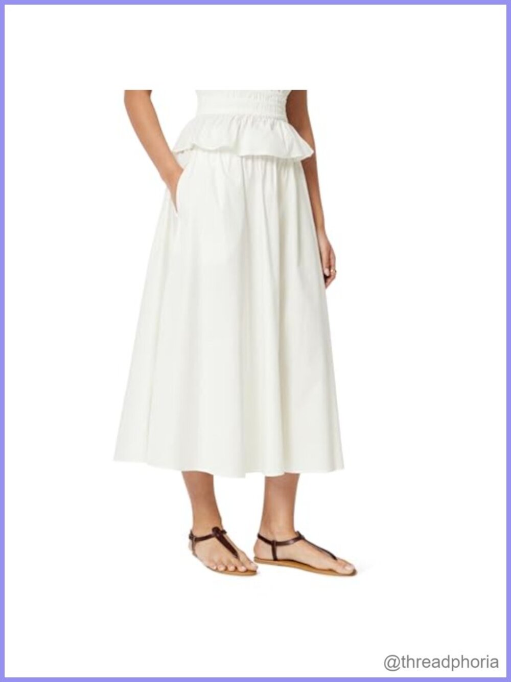 Women's Mid-Rise A-Line Cotton Stretch Poplin Midi Skirt Elastic Waist